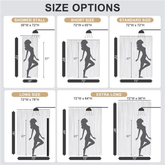 Clear Heavy Duty Shower Curtain Liner 72x72 Waterproof Plastic with Weights - Picture 2 of 7